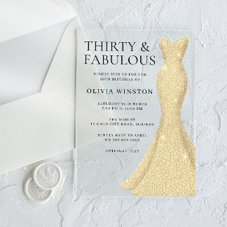 Gold Dress Elegant Dreißig & Fabulous 30. Geburtst Acryleinladungen