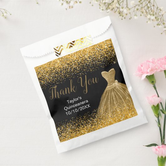 Gold Dress Faux Glitter Quinceanera Geschenktütchen (Versiegelt)