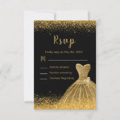 Gold Dress Faux Glitter Quinceanera RSVP Karte (Vorderseite)
