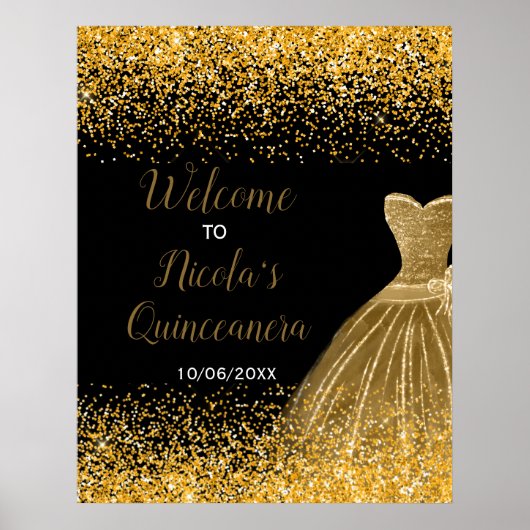 Gold Dress Faux Glitter Quinceanera Welcome Poster (Vorne)
