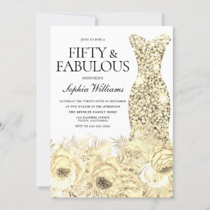 Gold Dress Floral 50 & Fabulous 50. Geburtstag Einladung