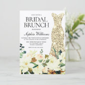 Gold Dress Floral Brautparty Brunch Einladung (Stehend Vorderseite)