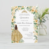 Gold Dress Floral Elegante Formal Quinceanera Einladung (Stehend Vorderseite)