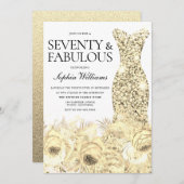 Gold Dress Floral Siebzig & Fabelhaft 70. Geburtst Einladung (Vorne/Hinten)