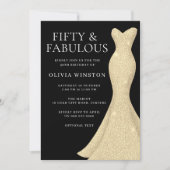 Gold Dress Frauen 50. Geburtstagsparty Black Einladung (Vorderseite)