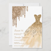 Gold Dress Glitzer Tropfen 16 . Geburtstag Einladung (Vorderseite)