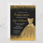 Gold Dress Imitate Glitzer Quinceanera Einladung (Vorderseite)