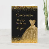 Gold Dress Imitate Glitzer Quinceanera Karte (Vorderseite)
