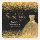 Gold Dress Imitate Glitzer Quinceanera Quadratischer Aufkleber (Vorderseite)