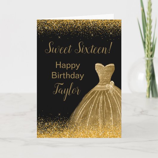 Gold Dress Imitate Glitzer Sweet 16 Geburtstag Karte (Vorderseite)