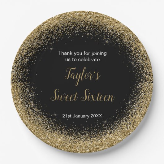 Gold Dress Imitate Glitzer Sweet 16 Geburtstag Pappteller (Vorderseite)