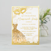Gold Dress Masquerade Party Quinceanera Folieneinladung (Stehend vorne)