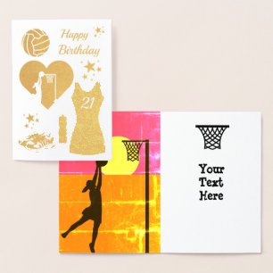 Gold Dress Netball Geburtstag Folienkarte