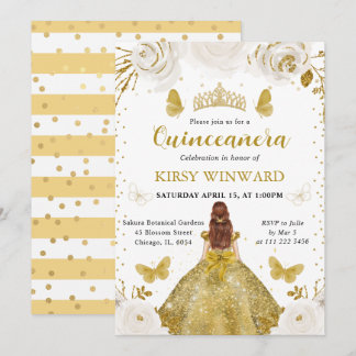 Gold Dress Red Hair Princess Quinceanera Einladung