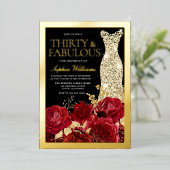 Gold Dress Red Roses 30th Birthday Gold Folieneinladung (Stehend vorne)