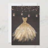 Gold Dress Rustikale String Lights Rose Quinceañer Einladung (Rückseite)