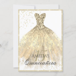Gold Dress Sparkle 15. Quinceanera Einladung