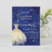 Gold Dress Stars Galaxy Quinceañera Einladung (Stehend Vorderseite)