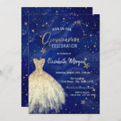 Gold Dress Stars Galaxy Quinceañera Einladung (Vorne/Hinten)