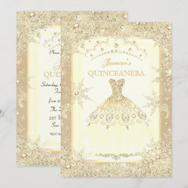 Gold Dress Tiara Winter Wonderland Quinceanera Einladung