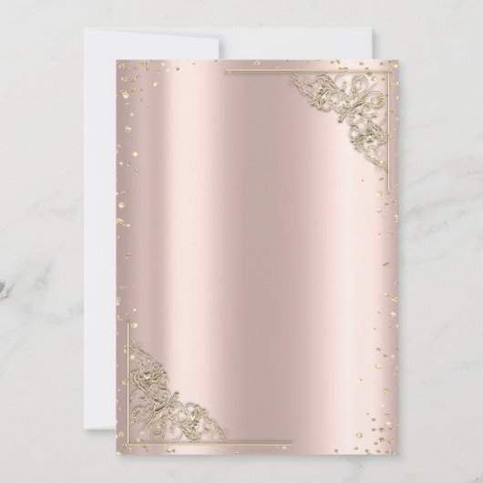 Gold DressTiara,Diamonds Rose Gold Quinceañera Einladung (Rückseite)