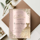 Gold DressTiara,Diamonds Rose Gold Quinceañera Einladung