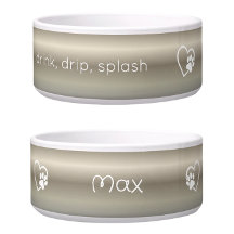 Gold 'drink drip splash' Dog Name Bowl