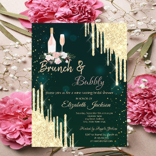 Gold Drips Green Brunch & Bubbly Brautparty Einladung
