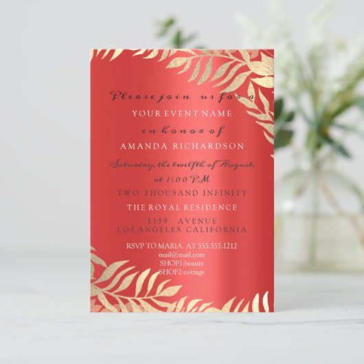 Gold Dschungel Red Ruby Gold Parco Civico-Ciani Einladung (Stehend Vorderseite)