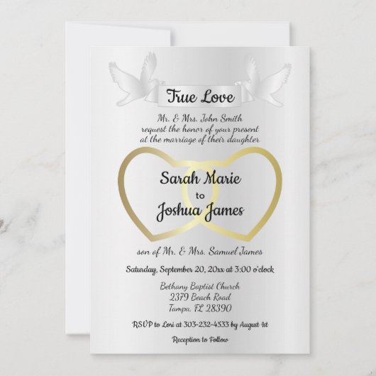 Gold Dual Heart Wedding Einladung (Vorderseite)