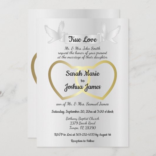 Gold Dual Heart Wedding Einladung (Vorne/Hinten)