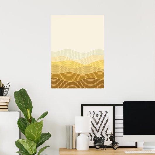 Gold Dunes Minimalistisch Abstraktes Boho Design Poster (Heimbüro)