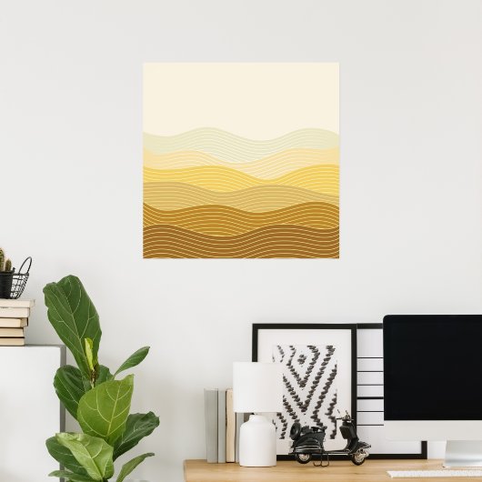 Gold Dunes Minimalistisch Abstraktes Boho Design Poster (Heimbüro)