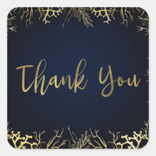 Gold & Dunkelblau Elegante Korallen Hochzeit Quadratischer Aufkleber