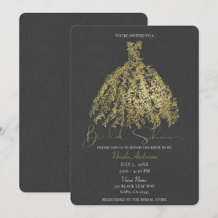 Gold & Dunkelgraues Botanisches Brautkleid Brautpa Einladung