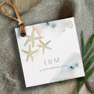 GOLD DUSKY BLUE BEACHY STARFISH MONOGRAM WEDD GESCHENKANHÄNGER