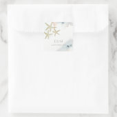 GOLD DUSKY BLUE BEACHY STARFISH MONOGRAM WEDD QUADRATISCHER AUFKLEBER (Tasche)