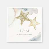 GOLD DUSKY BLUE BEACHY STARFISH MONOGRAM WEDD SERVIETTE (Vorderseite)