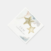 GOLD DUSKY BLUE BEACHY STARFISH MONOGRAM WEDD SERVIETTE (Ecke)
