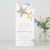 GOLD DUSKY BLUE BEACHY STARFISH WEDING INVITATION EINLADUNG (Stehend Vorderseite)
