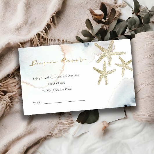 Gold Dusky Blue Starfish Diaper Raffle Baby Dusche Begleitkarte