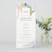 GOLD DUSKY BLUE STARFISH WEDDING CEREMONY PROGRAMM (Stehend Vorderseite)