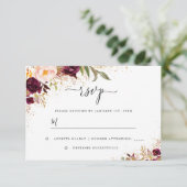 Gold Dust Burgundy Floral RSVP Karte (Stehend Vorderseite)