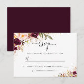 Gold Dust Burgundy Floral RSVP Karte (Vorne/Hinten)