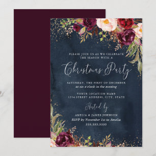 Gold Dust Burgundy Navy Blumenweihnachtsfest Einladung
