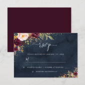 Gold Dust Burgundy Navy Floral RSVP Karte (Vorne/Hinten)