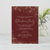 Gold Dust Burgundy Red Christmas Einladung (Stehend Vorderseite)