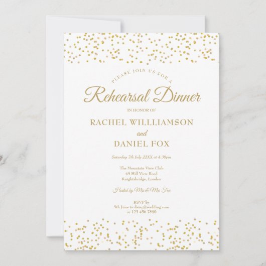 Gold Dust Confetti Hochzeitsessen Probe Einladung (Vorderseite)