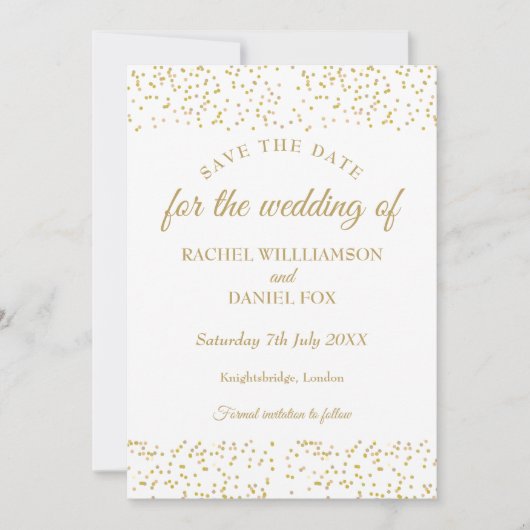 Gold Dust Confetti Wedding Save the Date Card (Vorderseite)