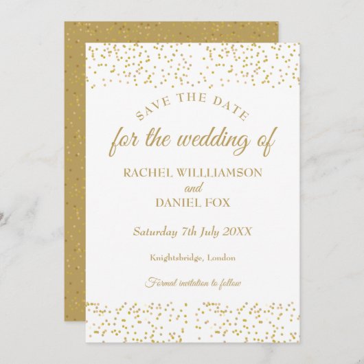 Gold Dust Confetti Wedding Save the Date Card Karte (Vorne/Hinten)